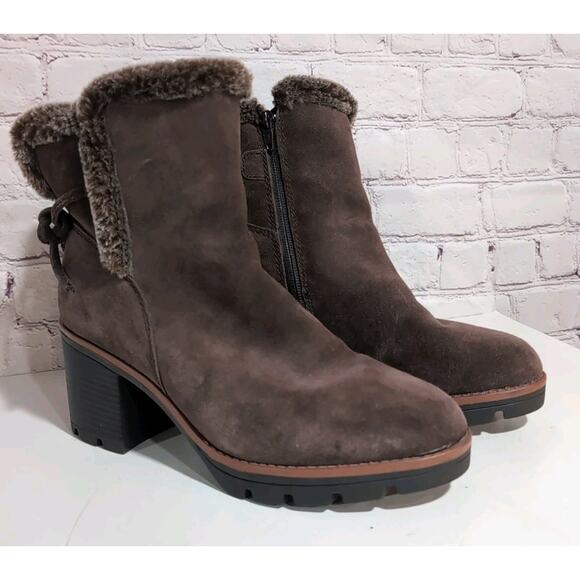 Naturalizer Women's Valene Brown Suede Heeled Booties Ankle Boot Size 8 Faux Fur - Picture 1 of 15